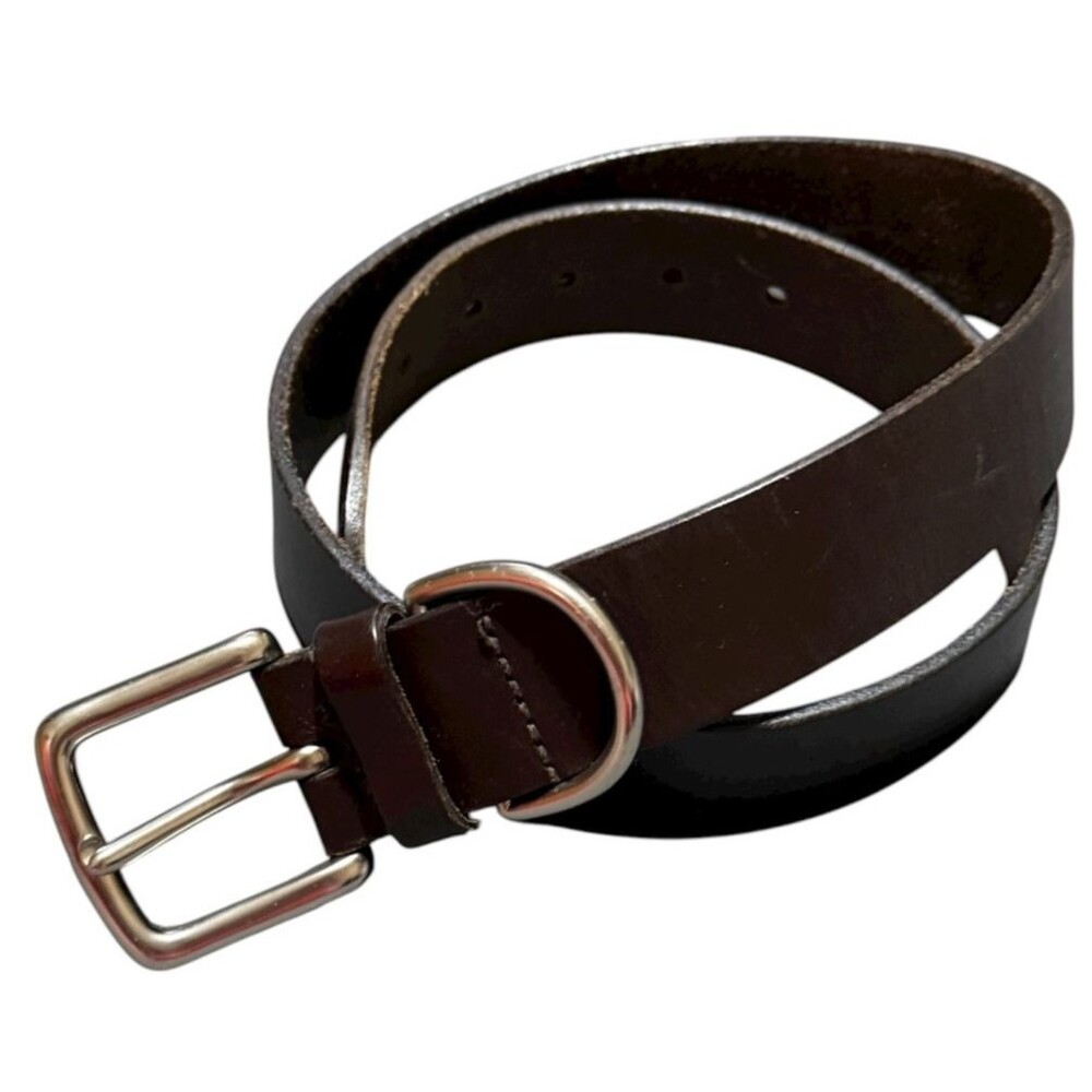 Vintage 90s Structure Belt 34‎ Brown Italian Leather Silvertone Brass Buckle